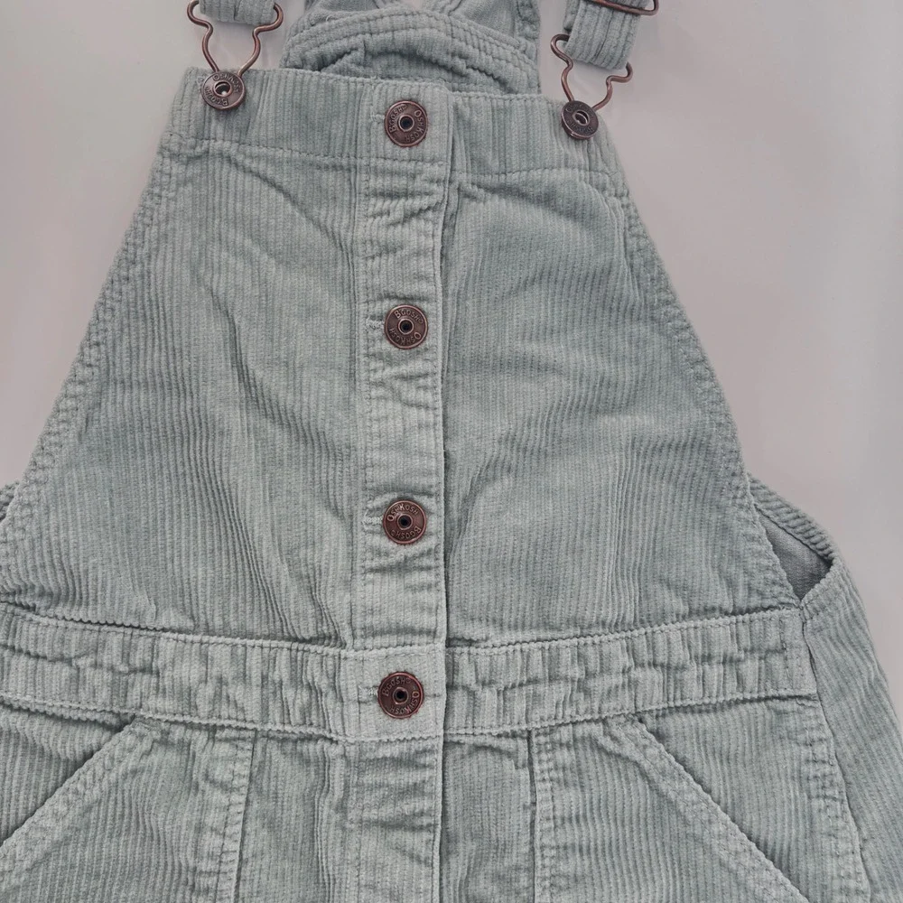 OshKosh B'gosh Girls Sz 12 Sage Green Corduroy Jumper Dress Button Front Vestbak